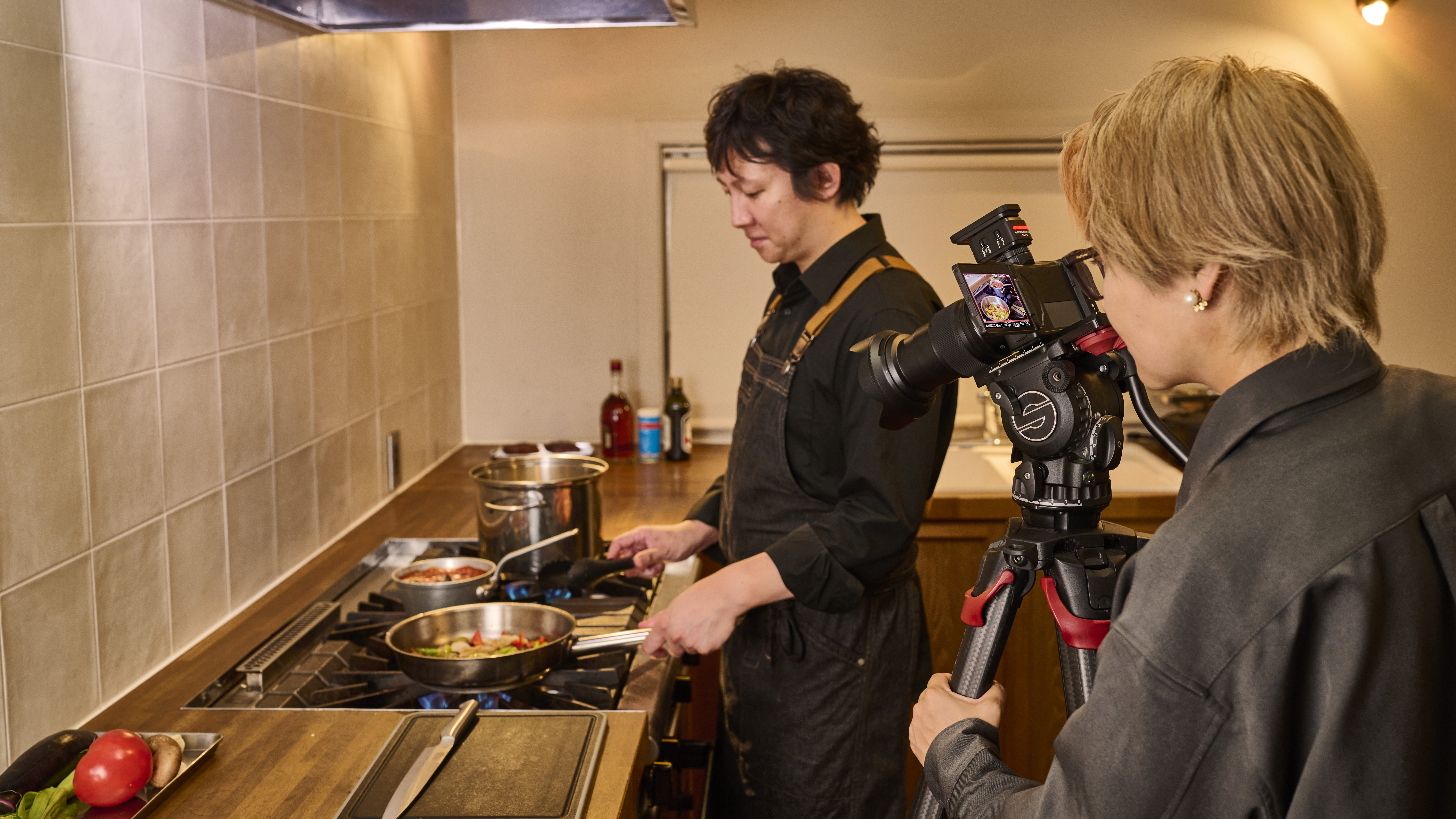 Nikon ZR shooting cooking video in a kitchen