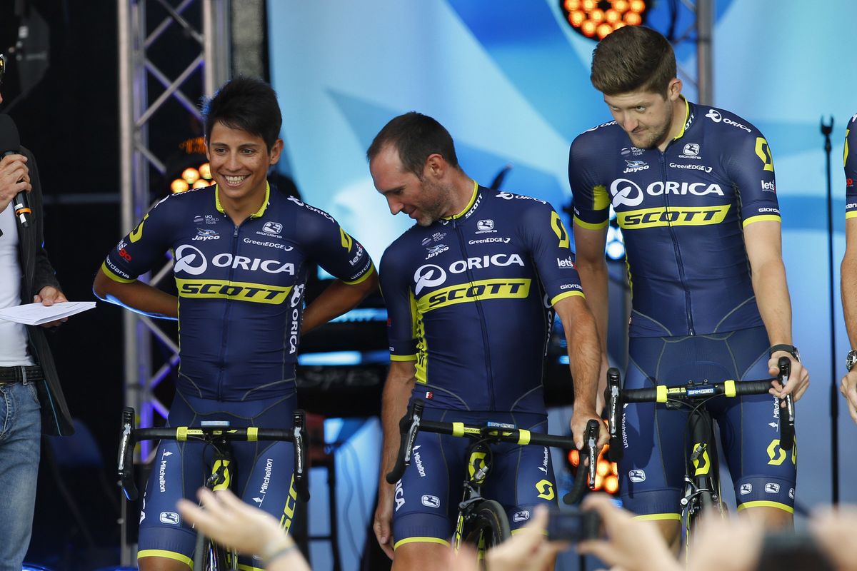 Esteban Chaves was all smiles as usual during Orica-Scott's presentation