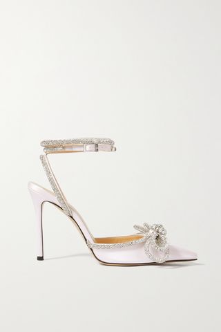 Double Bow Crystal-Embellished Silk-Satin Point-Toe Pumps