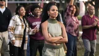 Geffri Maya as Simone Hicks in a crowd of college students in All American: Homecoming season 3