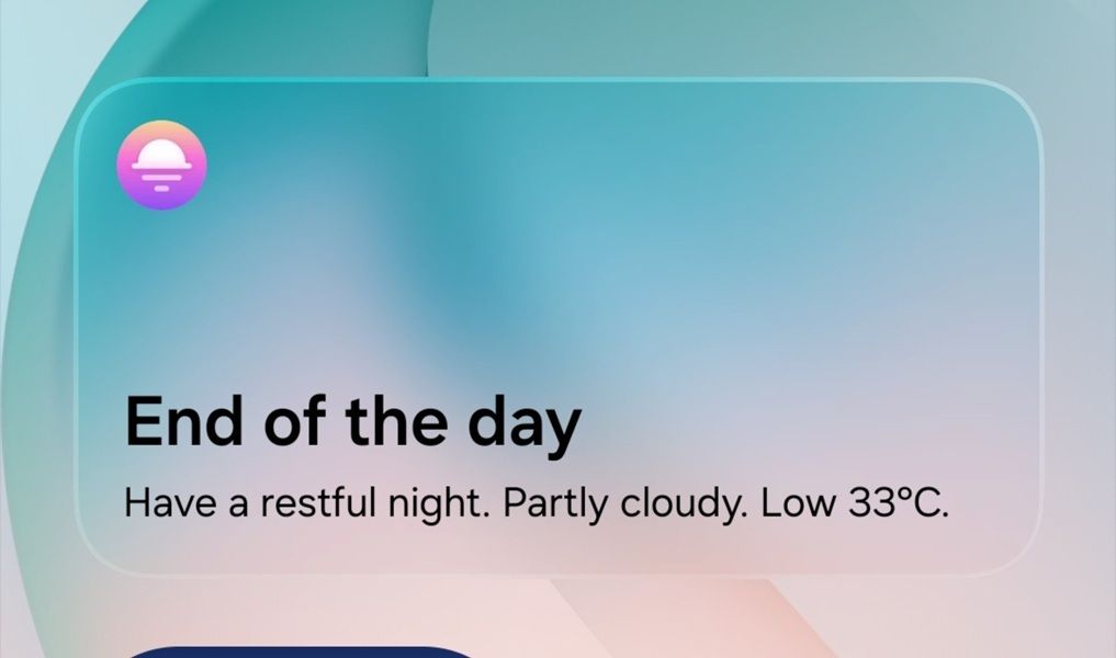A leaked look at Samsung's supposed glass approach to its UI elements in One UI 9.5 for Now Brief on the home screen, bringing more "depth" and separation between items.