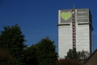 LONDON, ENGLAND- APRIL 23: A general view of Grenfell Tower, where a severe fire killed 72 people in June 2017, on April 23, 2020 in London, England. The British government has extended the l