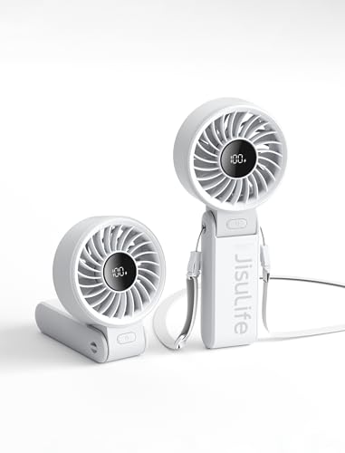 Jisulife Handheld Fan Life7 &amp;ndash; Ultimate Flexibility: Wide &amp;amp; Strong Airflow, 19.5h Max Cooling, 5000mah Rechargeable, 5-Speed, Led Display, 3 in 1 Portable Fan for Travel, Concerts, Sports Events(grey)