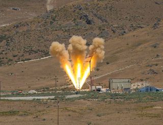 A static fire test of the abort motor for NASA's Orion human space capsule, conducted by Orbital ATK on June 15, 2017.