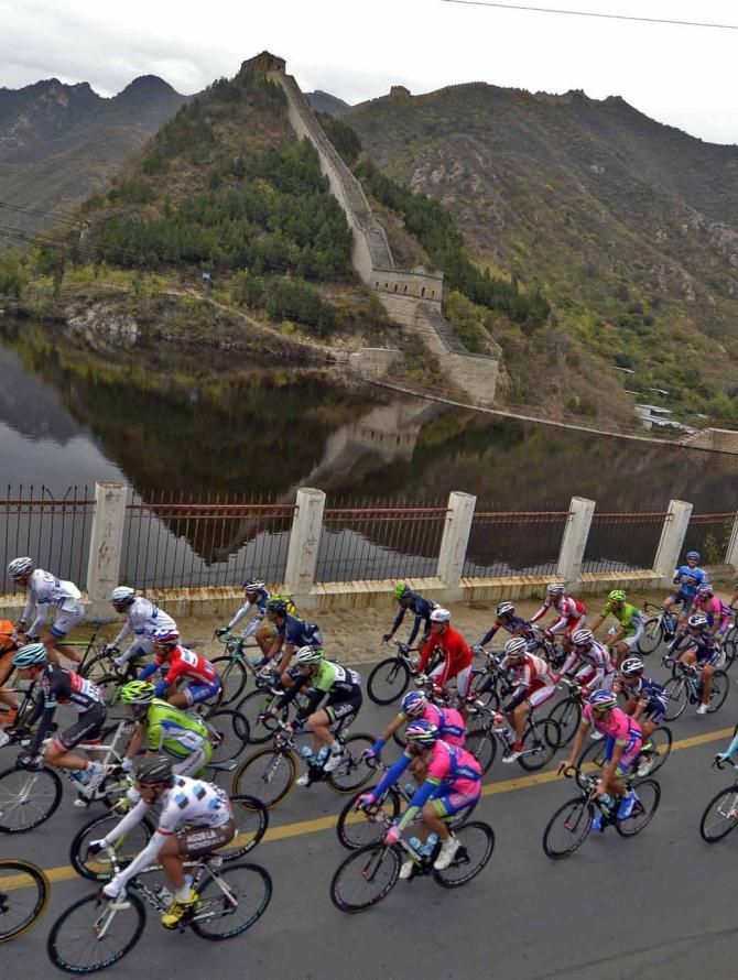 The peloton passes the Great Wall during the 2013 Tour of Beijing.