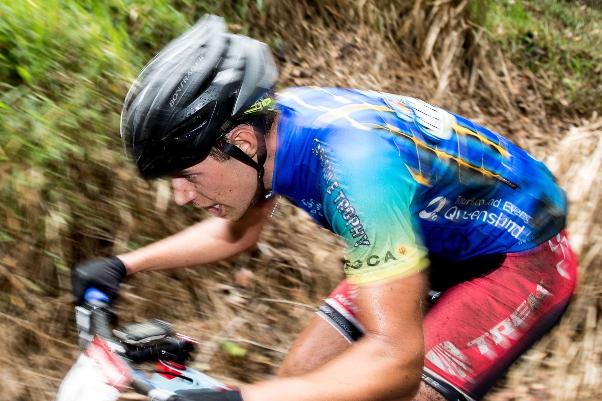Brendan Johnston holds a fast pace uphill and keeps the Europeans at it with a fourth overall placing after two stages - too fast almost for the race media crew to capture the action