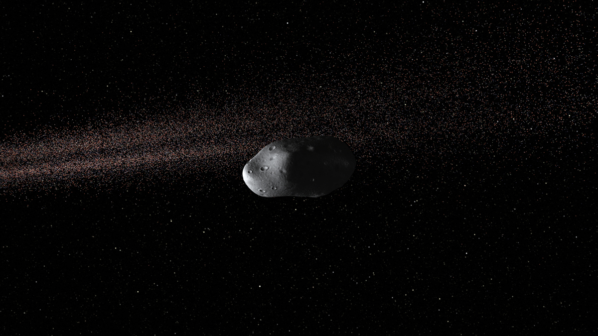 Small oblong asteroid floats in space