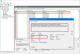 Event Viewer bug check logs