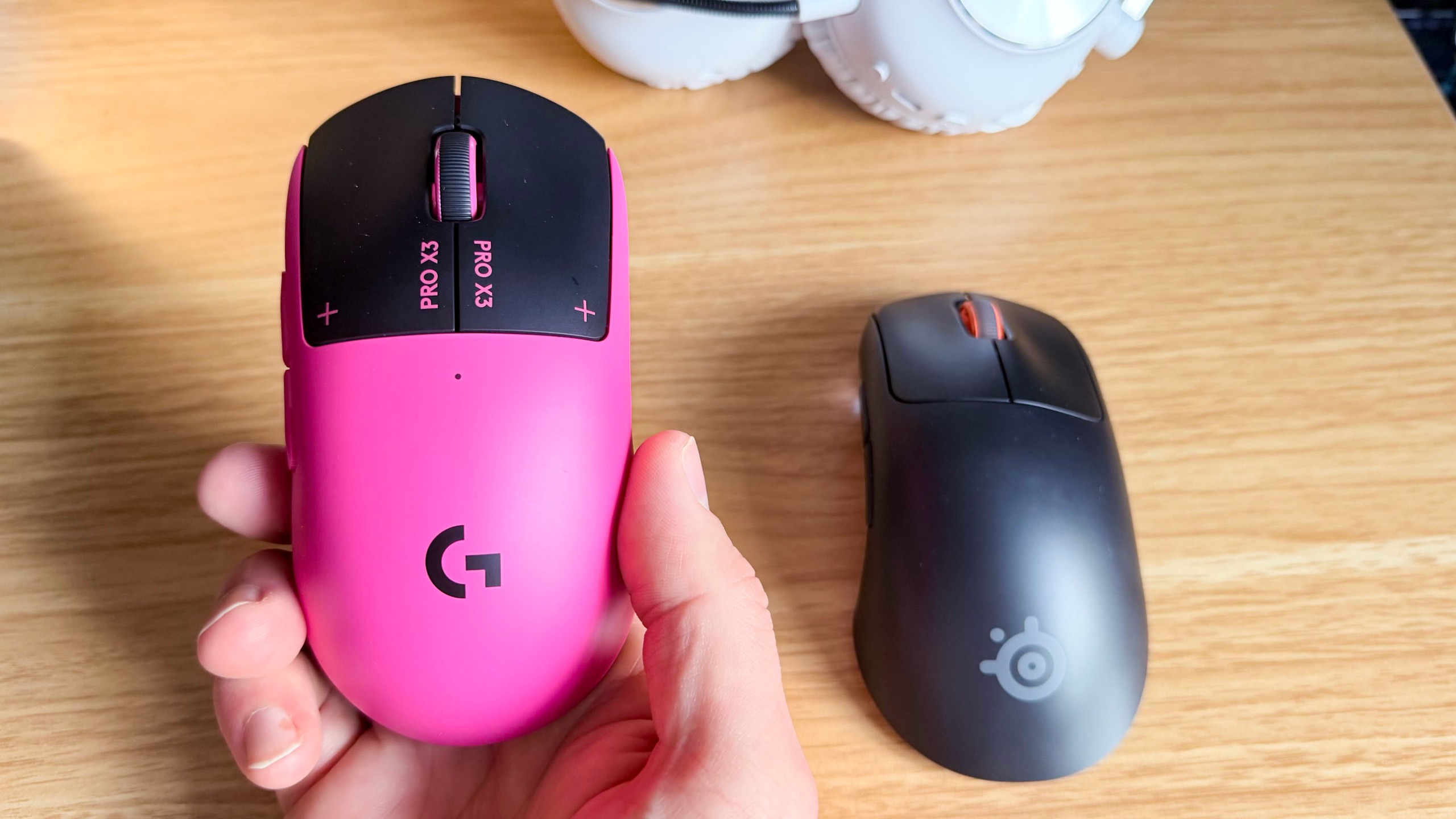 The Logitech G Pro X3 SuperStrike on a stone surface