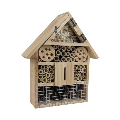 Niteangel Natural Wooden Hanging Bee House for Gardens | Natural Wooden Butterfly Hotel for Bee, Butterfly, Ladybirds, Beneficial Insect Habitat, Bee Hotel Garden