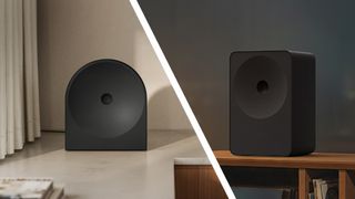 Samsung Music Studio 5 speaker on the left, Samsung Music Studio 7 speaker on the right