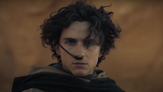 Paul Atreides stares directly into the camera in Dune Part 2