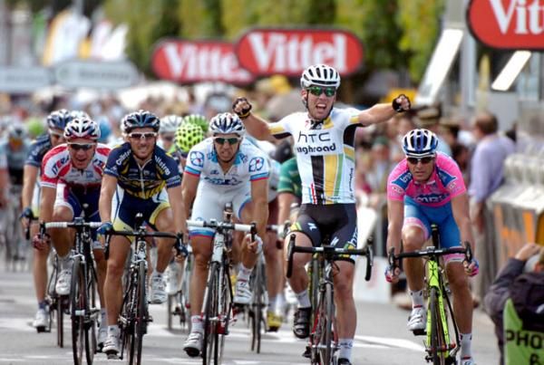 17 Tour stage wins, and each one as treasured as the first. Mark Cavendish (HTC-Highroad) in high spirits at the end of stage 7.
