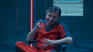 Tim Roth's Emil Blonsky winks and points at Jennifer Walters from his prison cell in She-Hulk: Attorney at Law