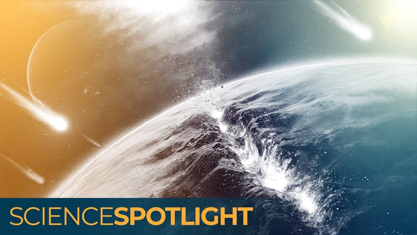 An illustration showing a fiery rift in early Earth&#039;s tectonic plates