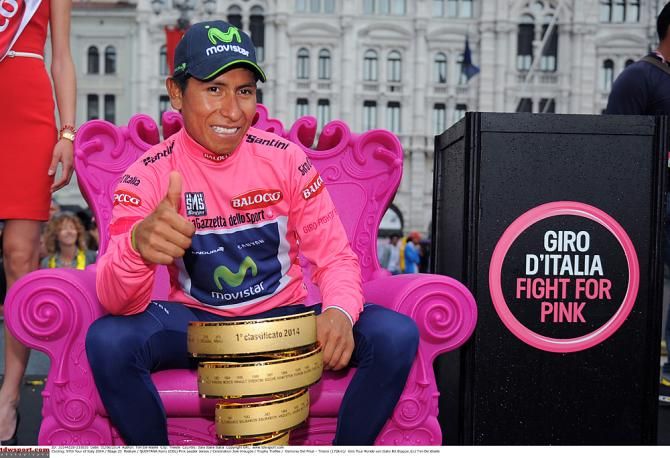Nairo Quintana (Movistar) with the trophy for Giro d'Italia champion