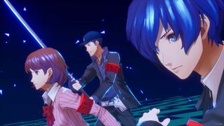 The protagonist, Yukari and Junpei initiating an All-Out-Attack in Persona 3 Reload.