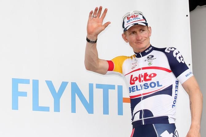 Andre Greipel (Lotto Belisol) on stage to receive the final points classification jersey