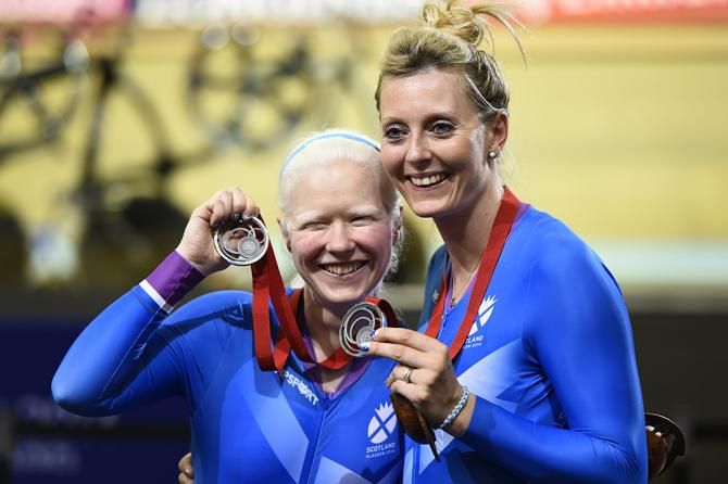 Aileen McGlynn and Louise Haston celebrate their sivler medal