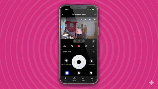 Screen grab of Aqara Home mobile app on iPhone screen showing panning and moving while recording
