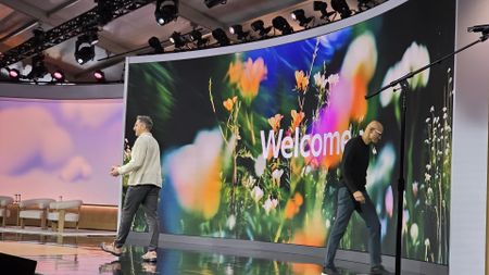 Mustafa Suleyman and Satya Nadella at the Copilot update and Microsoft 50th anniversary