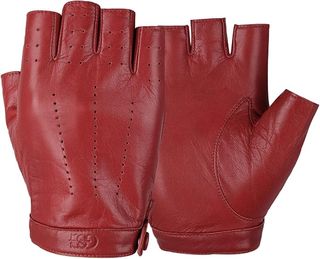 Amazon red leather fingerless gloves