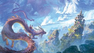 two dragons across a cloudy landscape