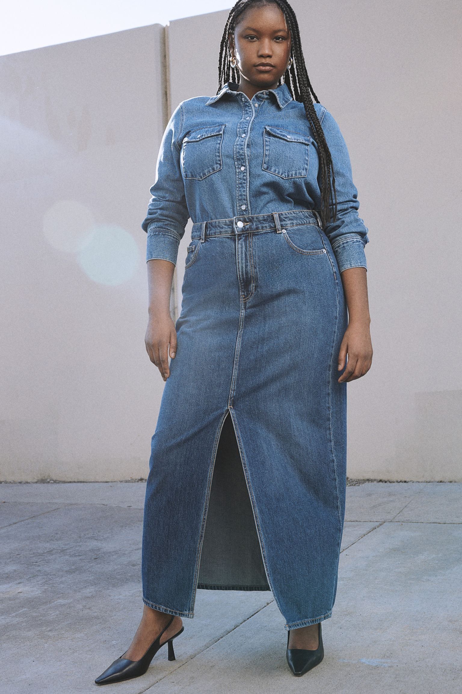 H&M long denim skirt