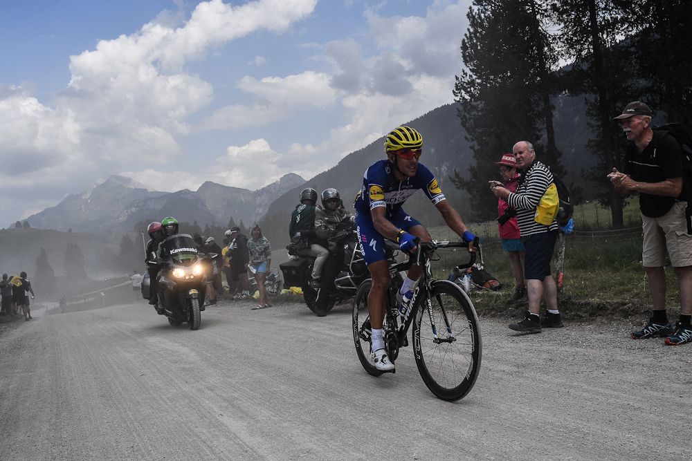 Julian Alaphilippe ascends Plateau des Glieres during stage 10 of the Tour de France