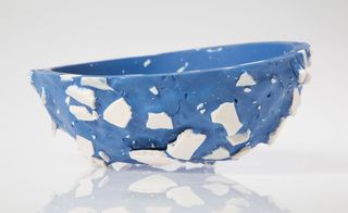 blue bowl from his Grogged collection of porcelain vessels