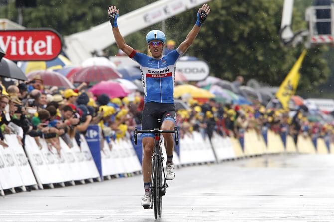 Ramunas Navardauskas (Garmin-Sharp) celebrates his team's first stage win of the Tour