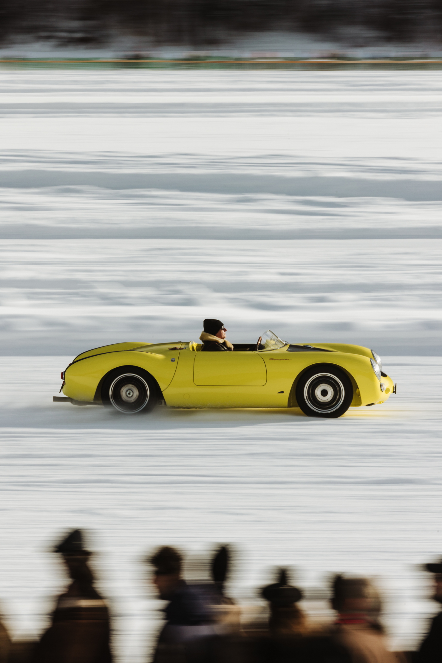 A car takes a lap of the St Moritz ice