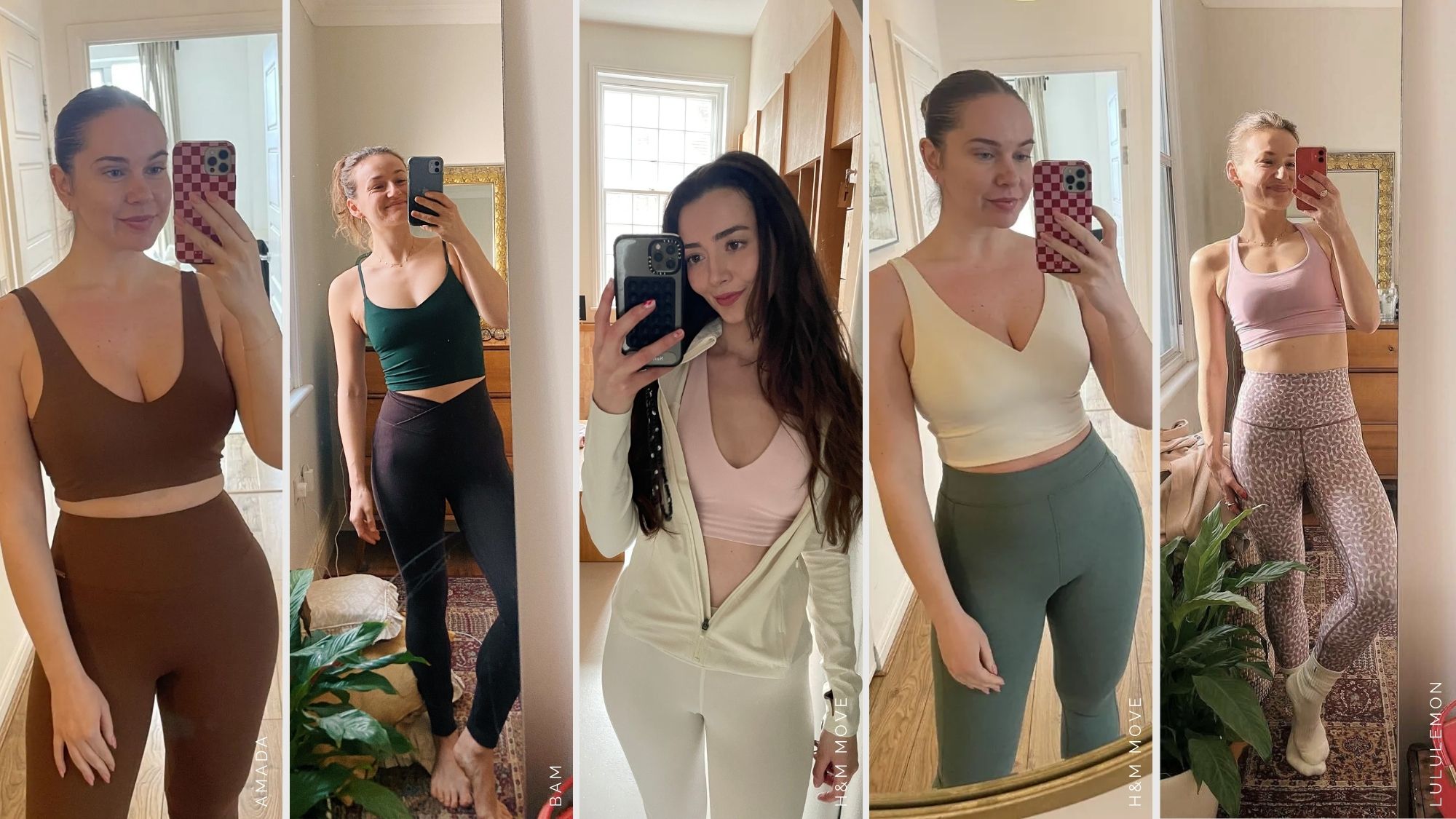 valeza, ally and dionne wearing some of the best pilates tops tested by MC UK