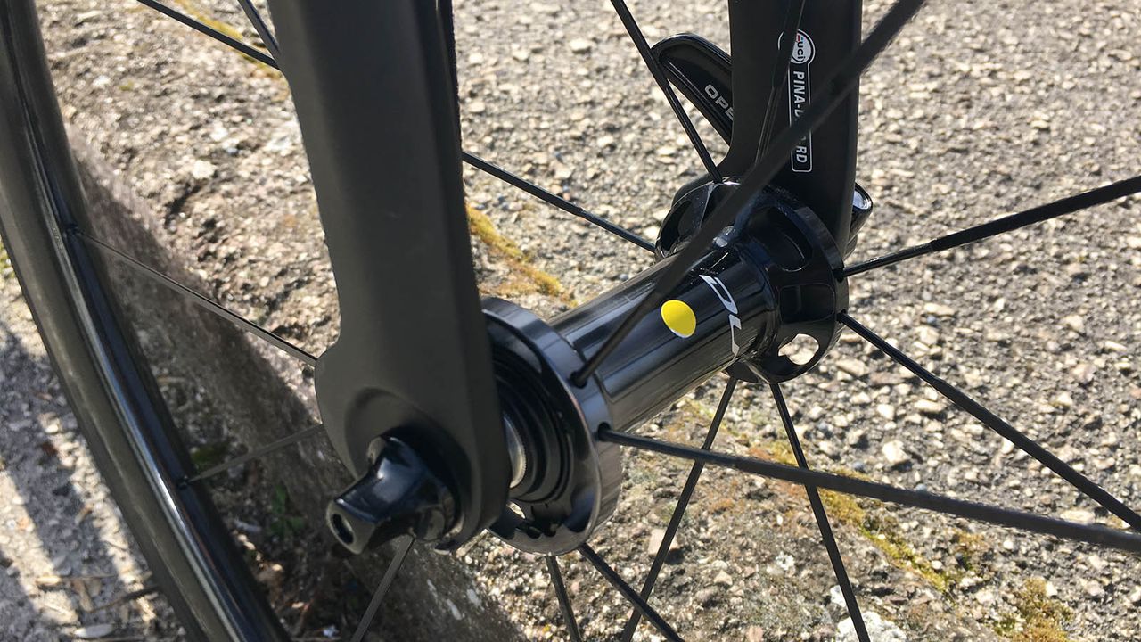 Stickers on the wheel hubs denote race wheels