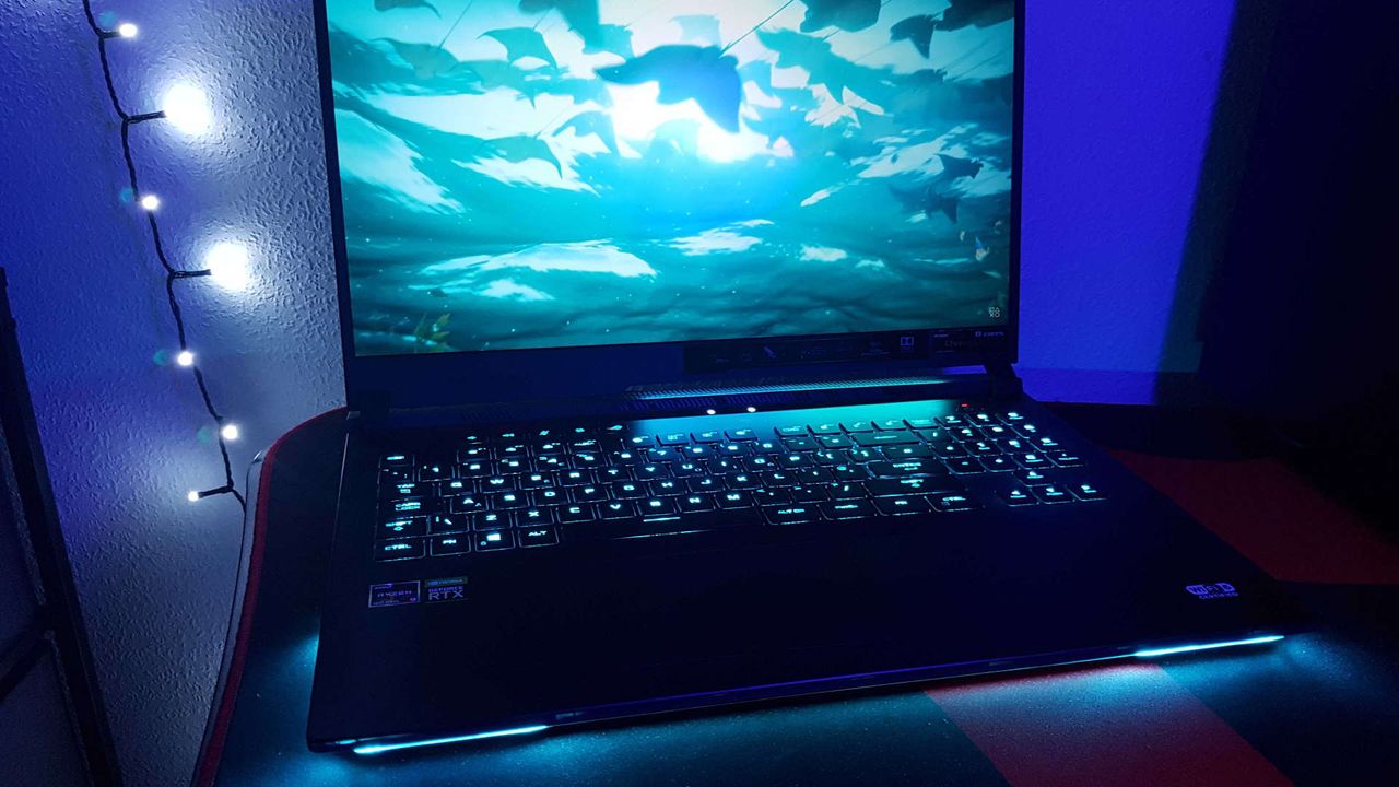 The Asus ROG Strix Scar 17 all lit up