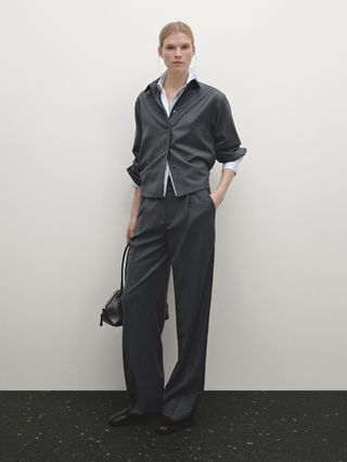 Flannel Trousers With Elastic Detail