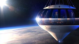 Artist's illustration of Space Perspective's balloon-borne Spaceship Neptune high above Earth.