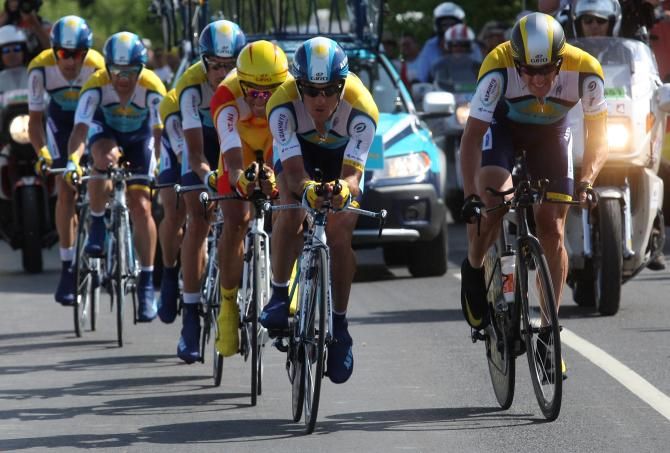 Armstrong and then-Spanish champion Alberto Contador in the TTT in 2009
