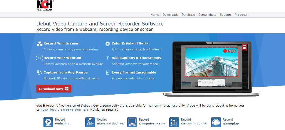 NCH ​​Software Debut Video Capture Free Screen Recorder Home Page