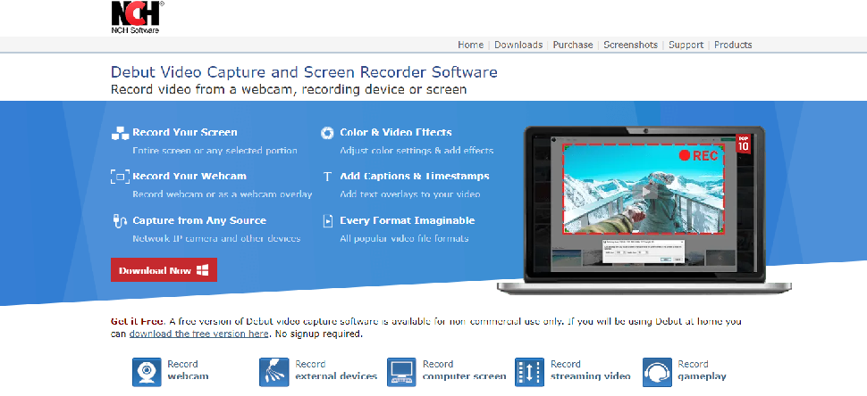 NCH ​​Software Debut Video Capture página inicial do gravador de tela gratuito
