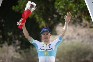 Alexey Lutsenko on the podium after his stage 3 win