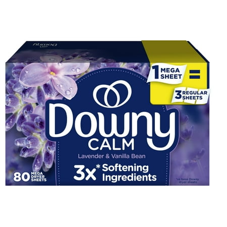 Downy Infusions Calm Mega Dryer Sheets, Lavender and Vanilla Bean Scent, 80 Count