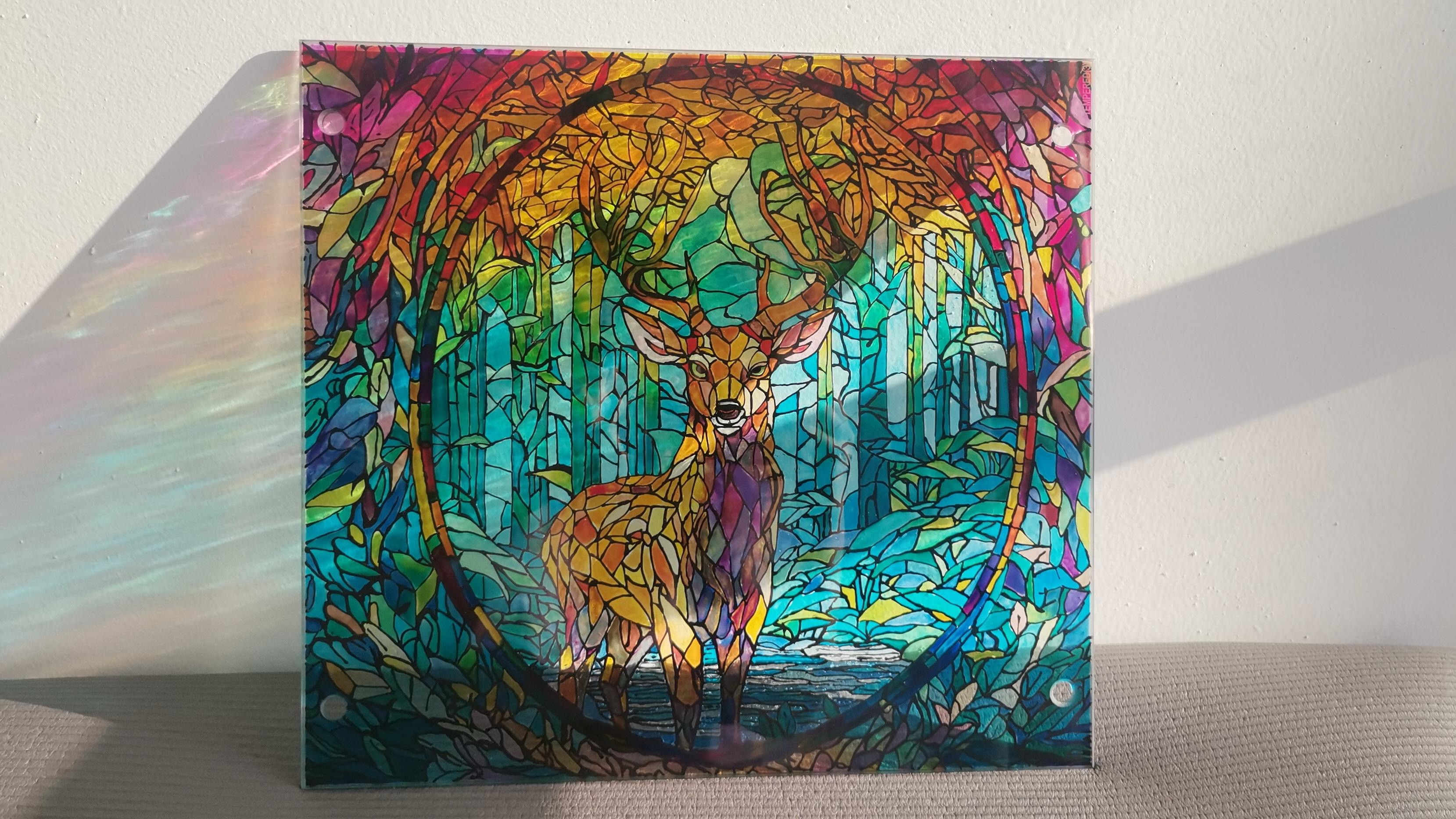 A stained glass-style side panel for a gaming PC