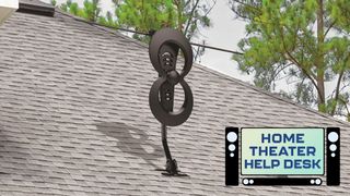 An AntennasDirect outdoor TV antenna with a Tom's Guide logo on the bottom right.