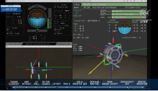 A Boeing graphic showing the thruster firings of the Starliner OFT-2 space capsule during orbital insertion burn.