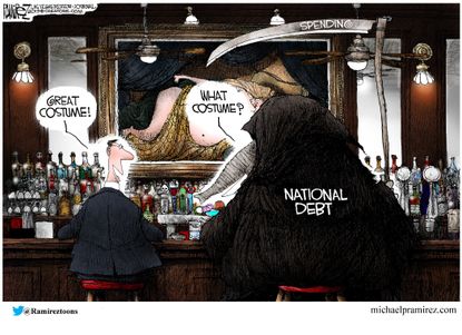 Political Cartoon U.S. National Debt Grim Reaper Great Costume