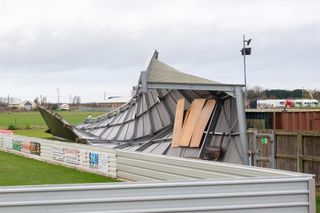 Wisbech Town's north stand collapsed due to the strong winds of Storm Ciara
