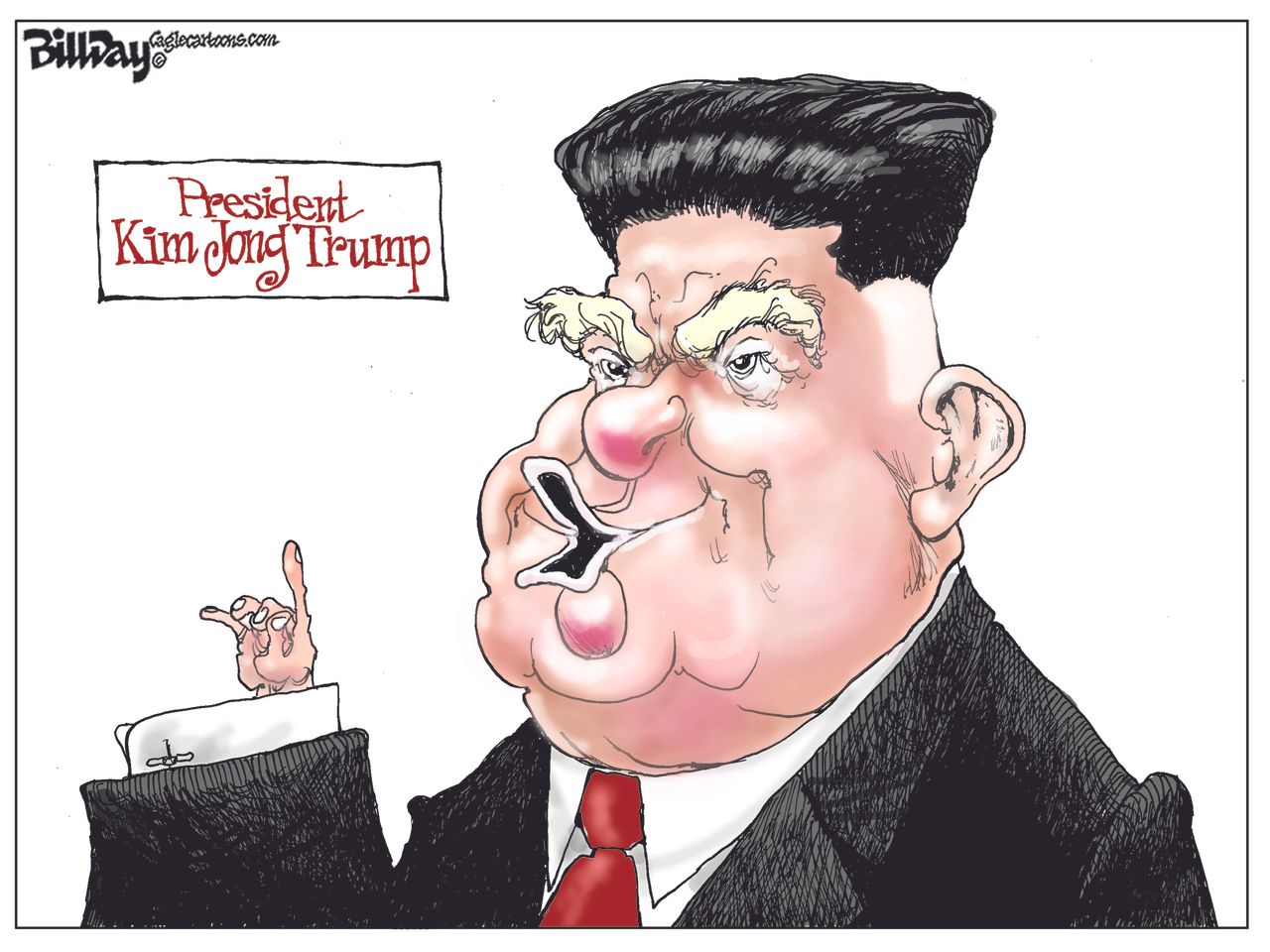 Political Cartoon U.S. Trump North Korea Kim Jong Trump DMZ