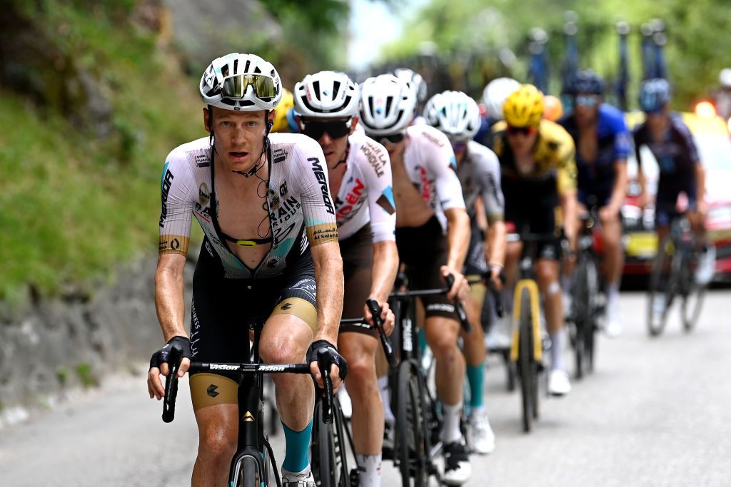 COURCHEVEL FRANCE JULY 19 Jack Haig of Australia and Team Bahrain Victorious competes in the breakaway during the stage seventeen of the 110th Tour de France 2023 a 1657km at stage from SaintGervais MontBlanc to Courchevel UCIWT on July 19 2023 in Courchevel France Photo by Tim de WaeleGetty Images