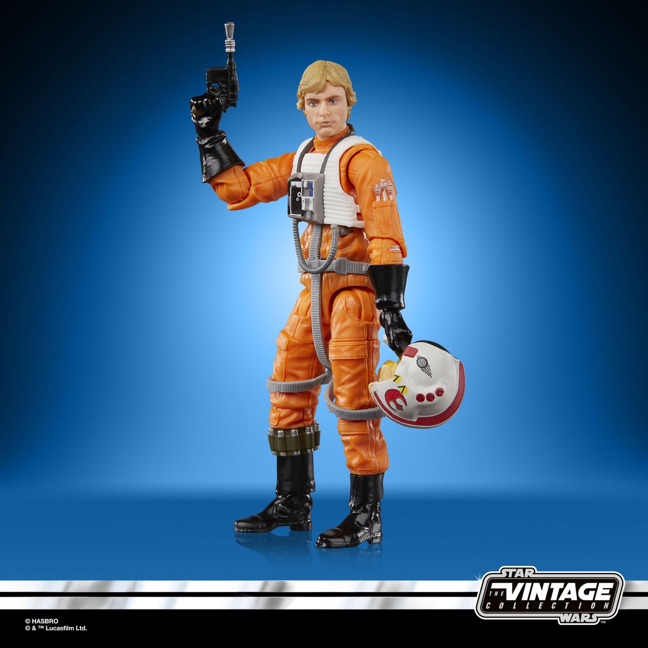 Luke Skywlaker X-Wing Pilot action figure on a blue and black background